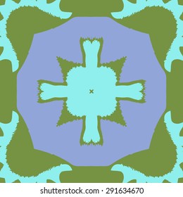 Circular seamless  pattern of abstract motif, cross, waves, zigzags, hole. Handmade.