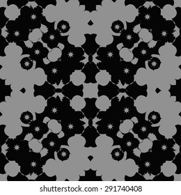 Circular seamless  pattern of abstract motif, spots, stars, hole. Handmade.
