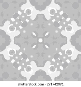 Circular seamless  pattern of abstract motif, spots, stars, hole. Handmade.