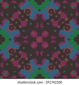 Circular seamless  pattern of abstract motif, spots, stars, hole. Handmade.