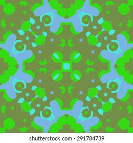 Circular seamless  pattern of abstract motif, spots, stars, hole. Handmade.