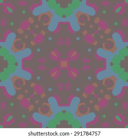 Circular seamless  pattern of abstract motif, spots, stars, hole. Handmade.
