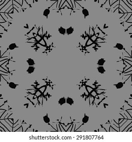 Circular seamless  pattern of abstract motif, spots, snowflakes,waves, hole, copy space. Hand drawn. Winter theme, thaw.