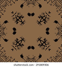 Circular seamless  pattern of abstract motif, spots, snowflakes,waves, hole, copy space. Hand drawn. Winter theme, thaw.