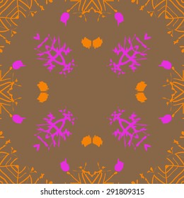 Circular seamless  pattern of abstract motif, spots, snowflakes,waves, hole, copy space. Hand drawn. Winter theme, thaw.