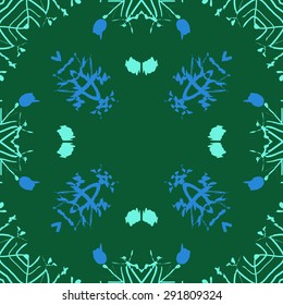 Circular seamless  pattern of abstract motif, spots, snowflakes,waves, hole, copy space. Hand drawn. Winter theme, thaw.