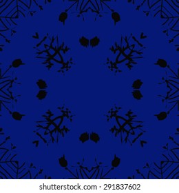 Circular seamless  pattern of abstract motif, spots, snowflakes,waves, hole, copy space. Hand drawn. Winter theme, thaw.