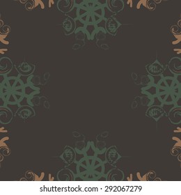 Circular seamless  pattern of abstract motif, spots, snowflakes,spirals, hole, stars,copy space. Hand drawn. Winter theme.