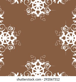 Circular seamless  pattern of abstract motif, spots, snowflakes,spirals, hole, stars,copy space. Hand drawn. Winter theme.