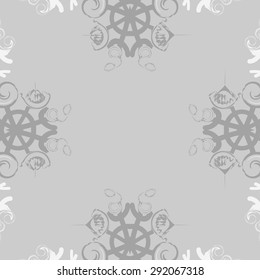 Circular seamless  pattern of abstract motif, spots, snowflakes,spirals, hole, stars,copy space. Hand drawn. Winter theme.
