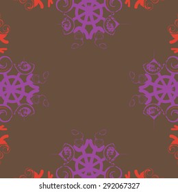 Circular seamless  pattern of abstract motif, spots, snowflakes,spirals, hole, stars,copy space. Hand drawn. Winter theme.