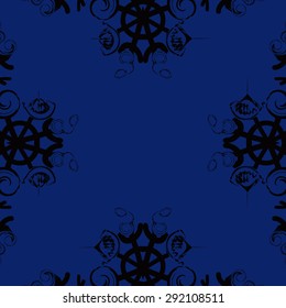 Circular seamless  pattern of abstract motif, spots, snowflakes,spirals, hole, stars,copy space. Hand drawn. Winter theme.