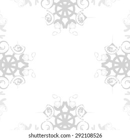 Circular seamless  pattern of abstract motif, spots, snowflakes,spirals, hole, stars,copy space. Hand drawn. Winter theme.