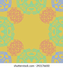 Circular  seamless pattern of abstract motif, spots,  hole, spirals, waves, copy space. Hand drawn. 