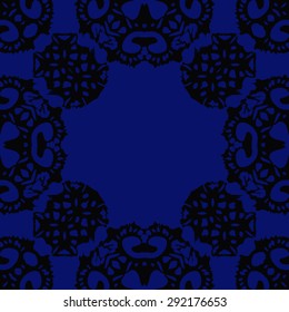 Circular  seamless pattern of abstract motif, spots,  hole, spirals, waves, copy space. Hand drawn. 