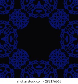 Circular  seamless pattern of abstract motif, spots,  hole, spirals, waves, copy space. Hand drawn. 