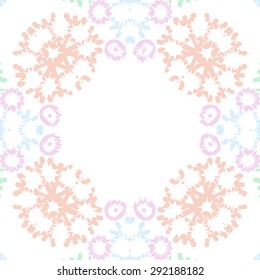 Circular seamless  pattern of abstract motif, spots, snowflakes, stars, hole, copy space. Hand drawn. Winter theme.