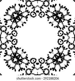 Circular seamless  pattern of abstract motif, spots, snowflakes, stars, hole, copy space. Hand drawn. Winter theme.