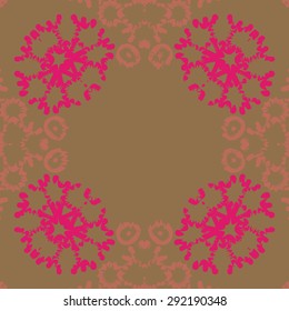 Circular seamless  pattern of abstract motif, spots, snowflakes, stars, hole, copy space. Hand drawn. Winter theme.