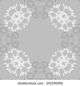 Circular seamless  pattern of abstract motif, spots, snowflakes, stars, hole, copy space. Hand drawn. Winter theme.