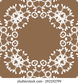Circular seamless  pattern of abstract motif, spots, snowflakes, stars, hole, copy space. Hand drawn. Winter theme.