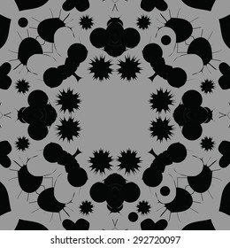 Circular seamless  pattern of abstract motif, spots, stars, ellipses, copy space. Hand drawn.