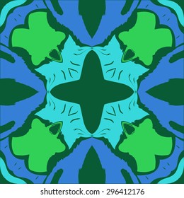 Circular seamless  pattern of  abstract motif, spots, waves, hole, cross, copy space. Handmade.