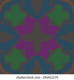 Circular seamless  pattern of  abstract motif, spots, waves, hole, cross, copy space. Handmade.