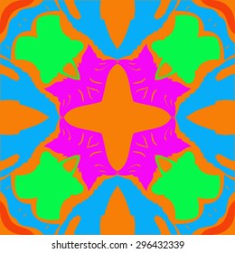 Circular seamless  pattern of  abstract motif, spots, waves, hole, cross, copy space. Handmade.