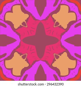 Circular seamless  pattern of  abstract motif, spots, waves, hole, cross, copy space. Handmade.