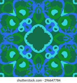 Circular seamless  pattern of abstract motif, spots, stars, waves, copy space. Handmade.