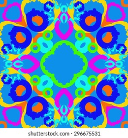 Circular seamless  pattern of abstract motif, spots, stars, waves, copy space. Handmade.