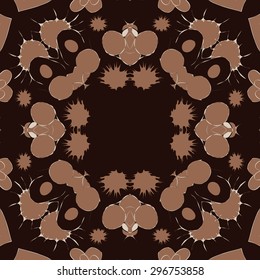 Circular seamless  pattern of abstract motif, spots, stars,doodles, copy space. Handmade.