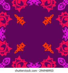 Circular seamless  pattern of abstract motif, spirals, waves, ellipses, copy space. Handmade.