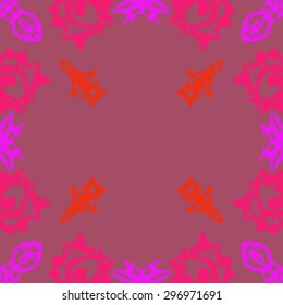 Circular seamless  pattern of abstract motif, spirals, waves, ellipses, copy space. Handmade.