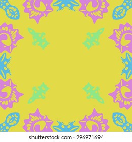Circular seamless  pattern of abstract motif, spirals, waves, ellipses, copy space. Handmade.