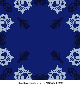 Circular seamless  pattern of abstract motif, spirals, waves, ellipses, copy space. Handmade.