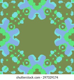 Circular seamless  pattern of abstract motif, spots, stars, copy space. Handmade.