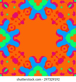 Circular seamless  pattern of abstract motif, spots, stars, copy space. Handmade.