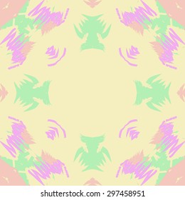 Circular seamless  pattern of abstract motif, spots, doodles, scribbles copy space. Hand drawn.