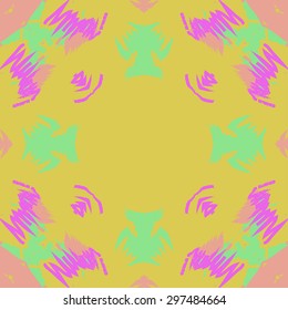 Circular seamless  pattern of abstract motif, spots, doodles, scribbles copy space. Hand drawn.