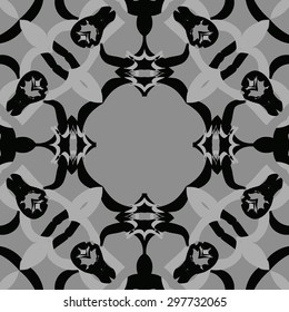Circular seamless  pattern of abstract motif, spots, stars,  copy space. Handmade.