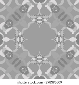 Circular seamless pattern of abstract motif, copy space, spots, stars. Handmade.