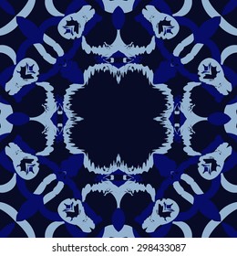 Circular seamless  pattern of abstract motif,  copy space, spots, stars. Handmade.