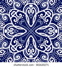 Circular  seamless pattern of abstract  motif, stripes, ellipses, spots, spirals, cross. Hand drawn.