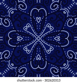 Circular  seamless pattern of abstract  motif, stripes, ellipses, spots, spirals, cross. Hand drawn.