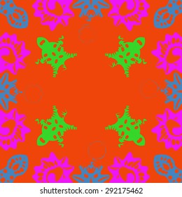 Circular  seamless pattern of abstract motif,hole, spots, spirals, waves, copy space. Hand drawn. 