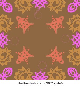 Circular  seamless pattern of abstract motif,hole, spots, spirals, waves, copy space. Hand drawn. 