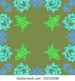 Circular  seamless pattern of abstract motif,hole, spots, spirals, waves, copy space. Hand drawn. 