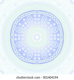 Circular seamless  pattern of  abstract  striped motif,stripes, zigzag, ellipses, spirals . Hand drawn.